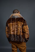 Men's Mink Bomber Jacket With Fox Collar [Whiskey/Brown]