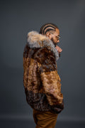 Men's Mink Bomber Jacket With Fox Collar [Whiskey/Brown]