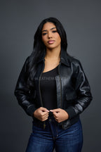 Women's Pilot Leather Jacket [Black]
