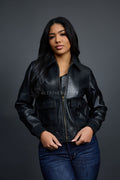 Women's Pilot Leather Jacket [Black]