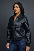 Women's Pilot Leather Jacket [Black]