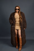 Women's Imani Mongolian Fur Trench Coat [Brown]