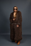 Women's Imani Mongolian Fur Trench Coat [Brown]