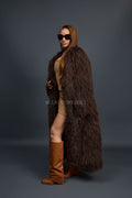 Women's Imani Mongolian Fur Trench Coat [Brown]