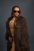 Women's Imani Mongolian Fur Trench Coat [Brown]