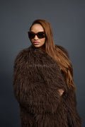 Women's Imani Mongolian Fur Trench Coat [Brown]