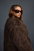 Women's Imani Mongolian Fur Trench Coat [Brown]