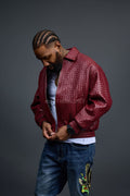 Men's Faris Braided Leather Bomber Jacket [Burgundy]