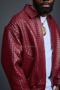 Men's Faris Braided Leather Bomber Jacket [Burgundy]