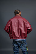 Men's Faris Braided Leather Bomber Jacket [Burgundy]