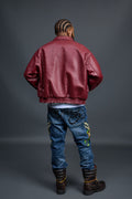 Men's Faris Braided Leather Bomber Jacket [Burgundy]