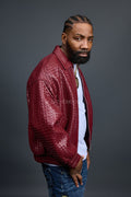 Men's Faris Braided Leather Bomber Jacket [Burgundy]