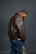 Men's Faris Braided Leather Bomber Jacket [Chocolate]