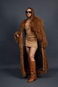 Women's Imani Mongolian Fur Trench Coat [Oatmeal]