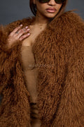 Women's Imani Mongolian Fur Trench Coat [Oatmeal]