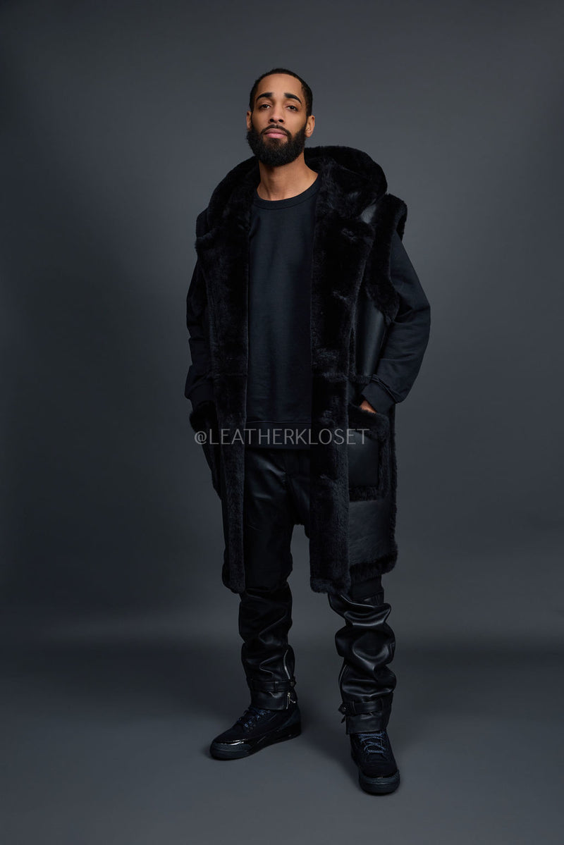 Men's Long Shearling Vest [Black]