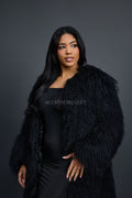 Women's Imani Mongolian Fur Trench Coat [Black]