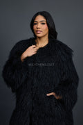 Women's Imani Mongolian Fur Trench Coat [Black]