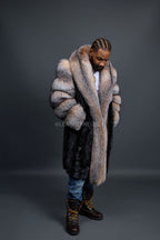 Men's Frank Mink Trench With Fox Collar [Black/Crystal]