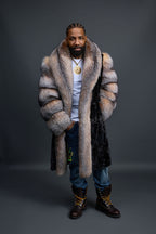 Men's Frank Mink Trench With Fox Collar [Black/Crystal]
