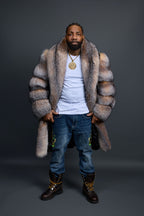 Men's Frank Mink Trench With Fox Collar [Black/Crystal]
