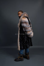 Men's Frank Mink Trench With Fox Collar [Black/Crystal]