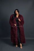 Women's Imani Mongolian Fur Trench Coat [Burgundy]