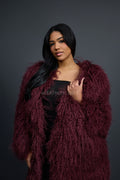 Women's Imani Mongolian Fur Trench Coat [Burgundy]