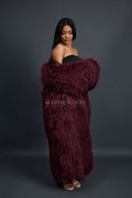 Women's Imani Mongolian Fur Trench Coat [Burgundy]