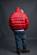 Men’s Aspen Leather Bubble Bomber Jacket [Red/Raccoon]