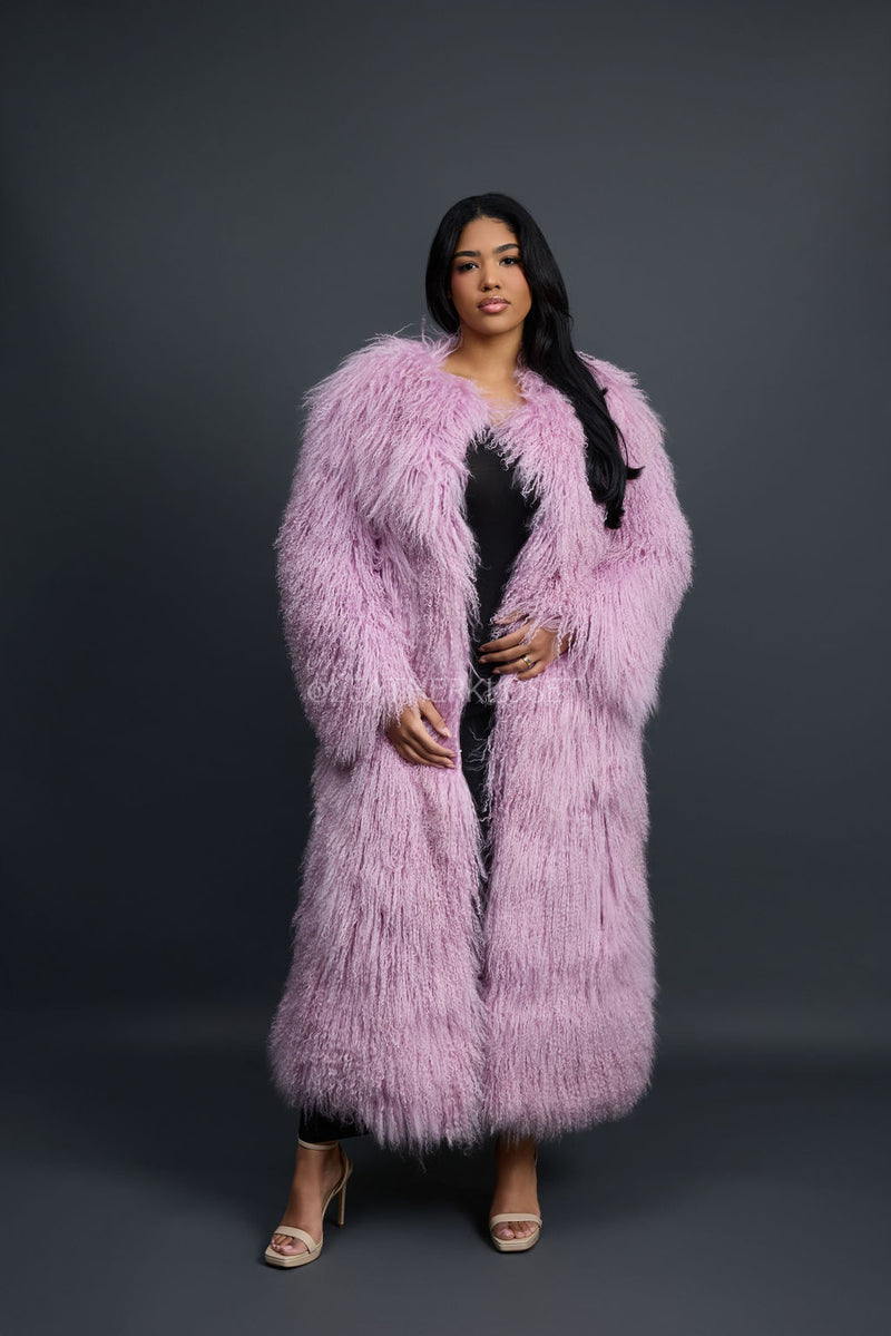 Women's Imani Mongolian Fur Trench Coat [Lavender]