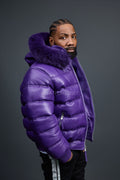 Men’s Aspen Leather Bubble Bomber Jacket [Purple]