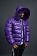 Men’s Aspen Leather Bubble Bomber Jacket [Purple]