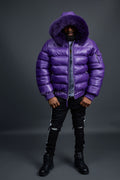 Men’s Aspen Leather Bubble Bomber Jacket [Purple]