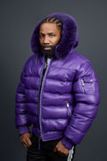 Men’s Aspen Leather Bubble Bomber Jacket [Purple]