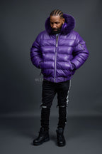 Men’s Aspen Leather Bubble Bomber Jacket [Purple]
