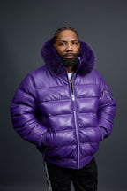 Men’s Aspen Leather Bubble Bomber Jacket [Purple]
