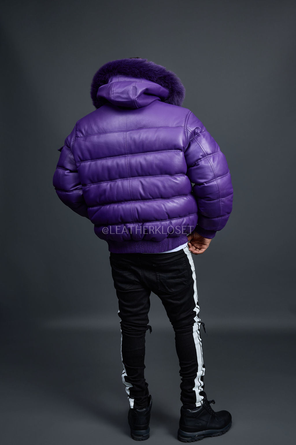 Men’s Aspen Leather Bubble Bomber Jacket [Purple]