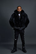 Men's Full Skin Fox Fur Bomber Jacket [Black]