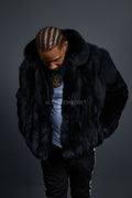 Men's Full Skin Fox Fur Bomber Jacket [Black]