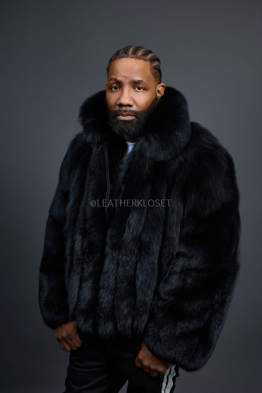 Men's Full Skin Fox Fur Bomber Jacket [Black] – LeatherKloset