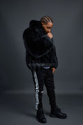 Men's Full Skin Fox Fur Bomber Jacket [Black]