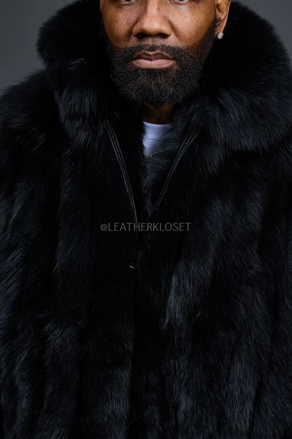 Men's Full Skin Fox Fur Bomber Jacket [Black]