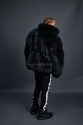 Men's Full Skin Fox Fur Bomber Jacket [Black]