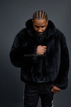 Men's Full Skin Fox Fur Bomber Jacket [Black]