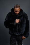 Men's Full Skin Fox Fur Bomber Jacket [Black]