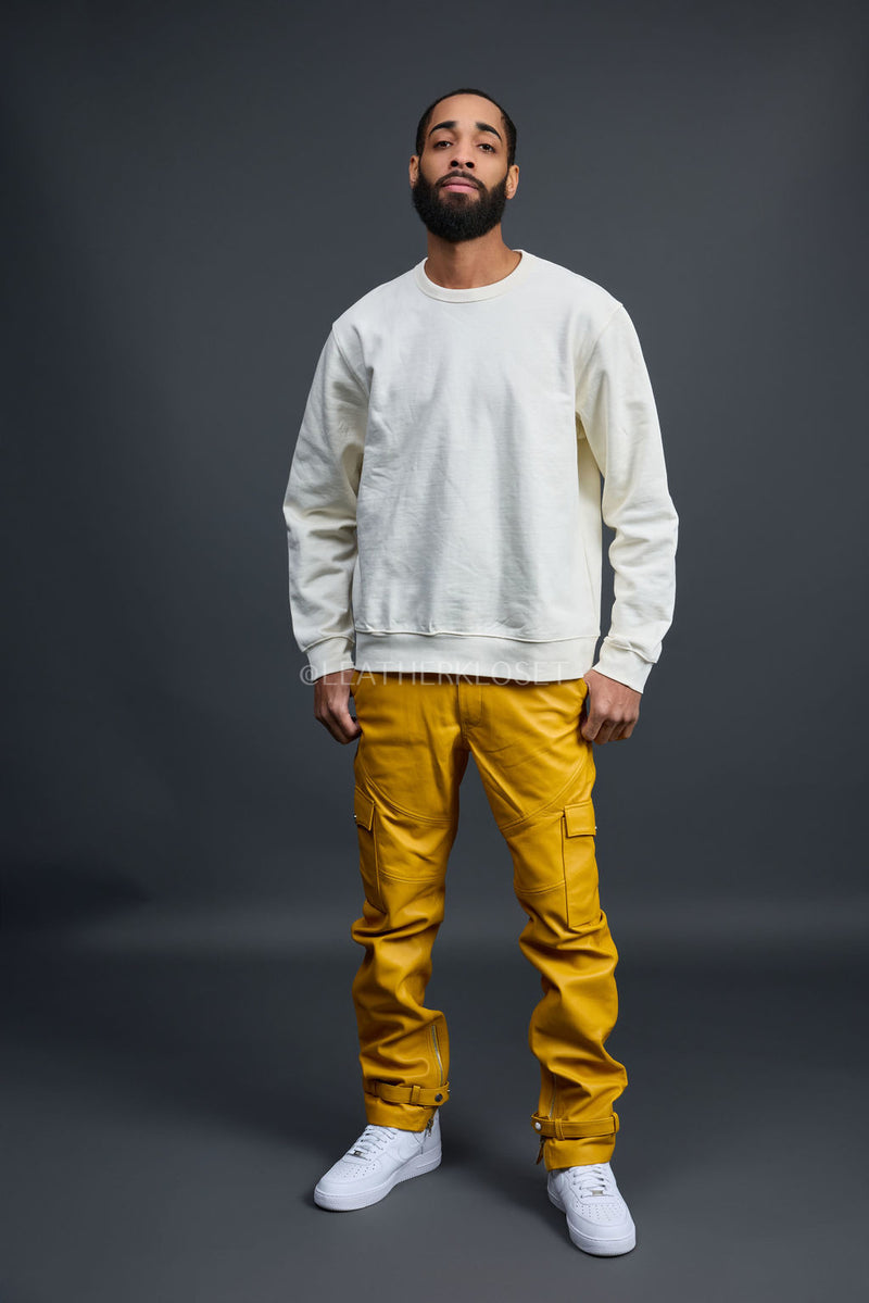 Men's Leather Stack Jean Pants [Yellow]