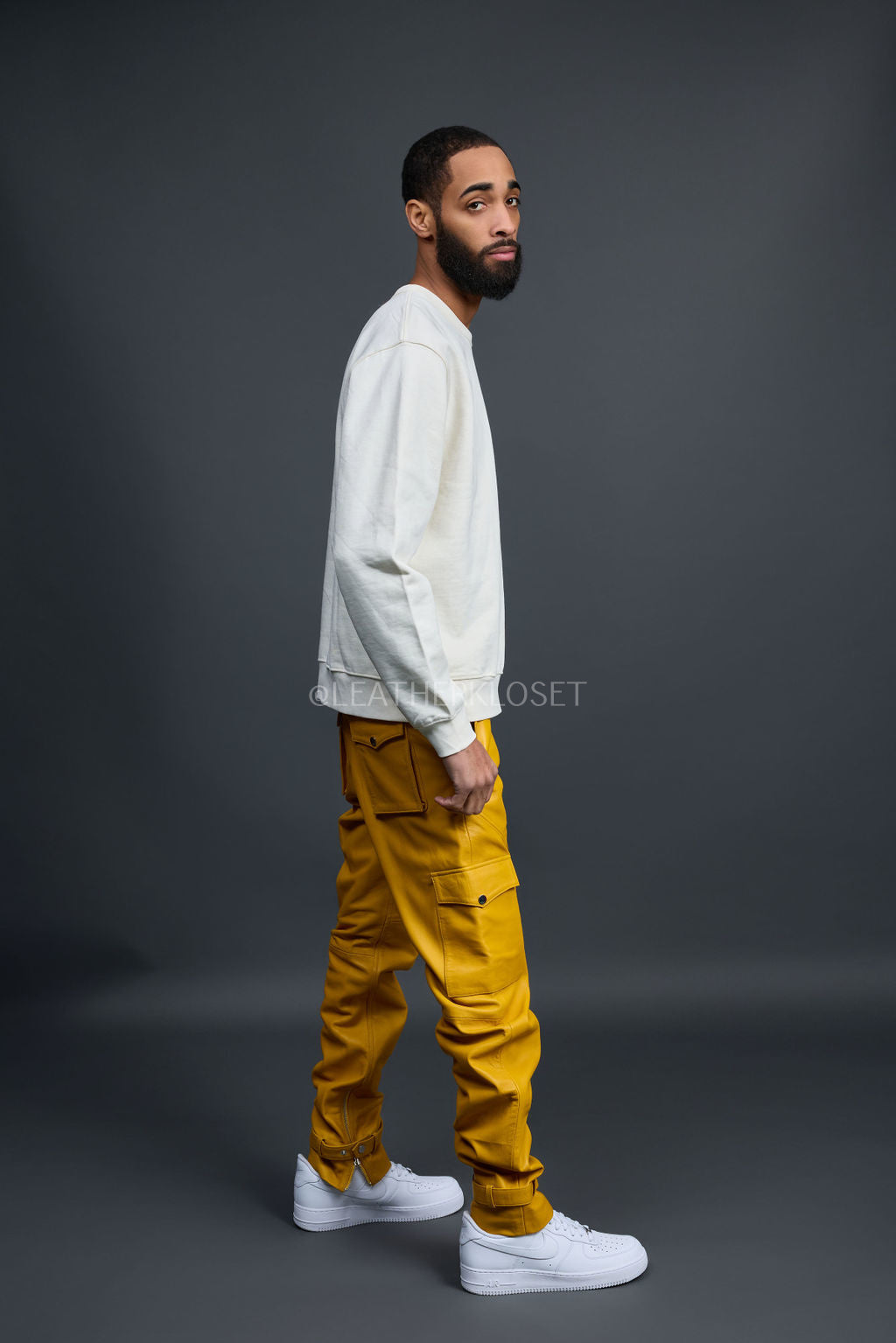 Men's Leather Stack Jean Pants [Yellow]