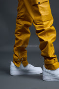 Men's Leather Stack Jean Pants [Yellow]