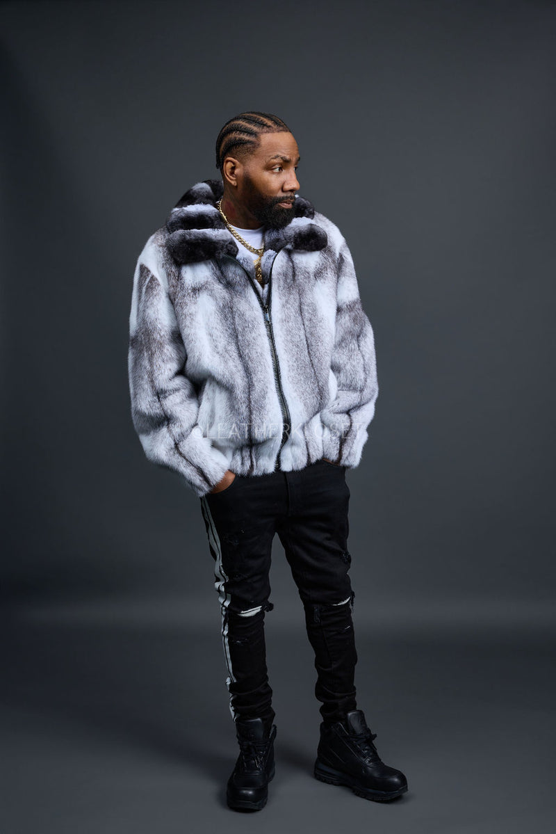 Men's Mink Bomber Jacket With Chinchilla Collar [Arctic]